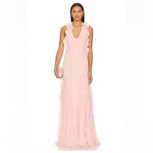 Sau Lee Fiona Dress Baby Pink Ruffle Maxi chiffon gown wedding prom Revolve 4